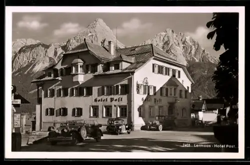 AK Lermoos /Tirol, Hotel Post mit Gipfelpanorama