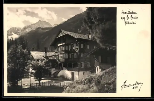 AK Breitlahner /Zillertal, Alpengasthaus Breitlahner R. Eder mit Bergpanorama