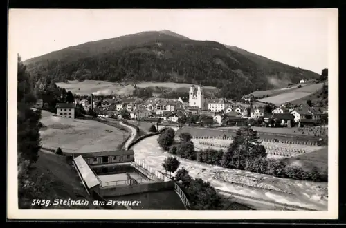 AK Steinach am Brenner, Totalansicht mit Kirche, Brücke und Fluss