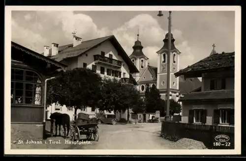 AK St. Johann i. Tirol, Hauptplatz mit Kirche