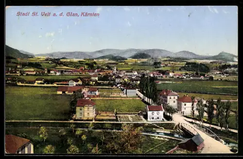 AK St. Veit a. d. Glan, Panorama mit Brücke und Ort