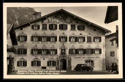 AK Reutte in Tirol, Gasthof zum schwarzen Adler, Fresko von Johann Jakob Zeiler