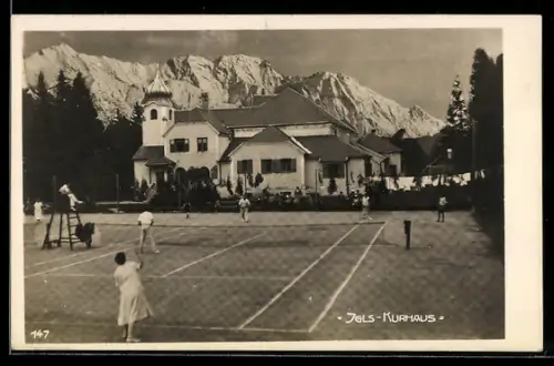 AK Igls /Tirol, Kurhaus mit Tennisplatz und Bergpanorama