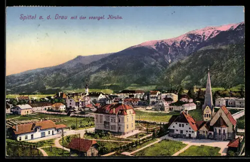 AK Spittal a. d. Drau, Panorama mit evangelischer Kirche