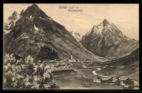 AK Galtür /Patznauntal, Panorama mit Ort und Kirche