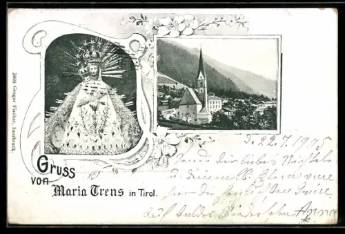 AK Maria Trens in Tirol, Marienbild und Ortsansicht mit Kirche