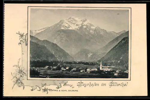 AK Mayrhofen im Zillerthal, Bergpanorama mit Dorf und Kirche