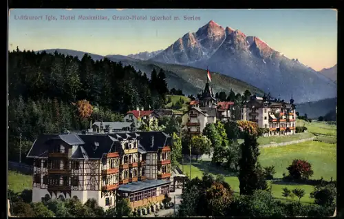 AK Igls, Hotel Maximilian und Grand-Hotel Iglerhof, Serles-Panorama