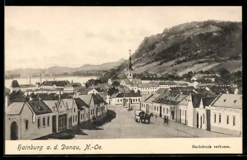 AK Hainburg a. d. Donau, Panorama mit Leopold Ott`s Bäckerei, Mühle und Mehlverschleiss