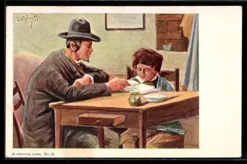 AK Vater und Sohn bei den Hausaufgaben