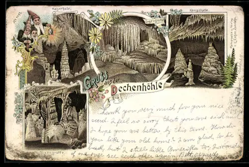 AK Iserlohn-Grüne, Kaiserhalle, Königshalle und Nixengrotte in der Dechenhöhle