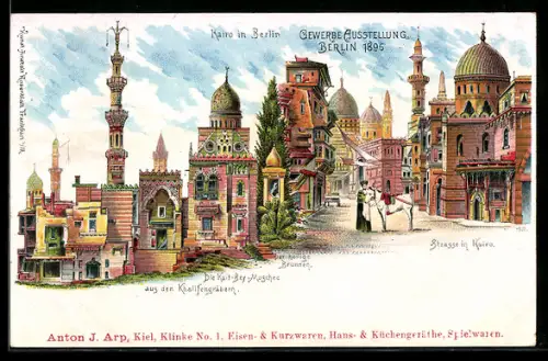 Lithographie Berlin, Berliner Gewerbe-Ausstellung 1896, heiliger Brunnen in Kairo