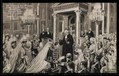 AK Berlin, Trauung Prinz August mit Victoria Luise in der Schlosskapelle