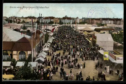 AK München, Festgelände Oktoberfest mit Stadtpanorama