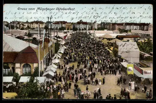 AK München, Menschenmassen auf dem Oktoberfest aus der Vogelschau