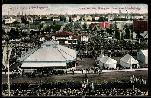 AK Münchener Oktoberfest, Blick auf Königszelt und Glückshafen