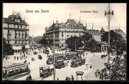 AK Berlin, Potsdamer Platz mit Palast-Hotel und Strassenbahn