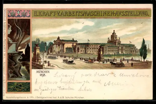Lithographie München, II. Kraft- & Arbeitsmaschinen-Ausstellung1898 Ausstellungsgelände