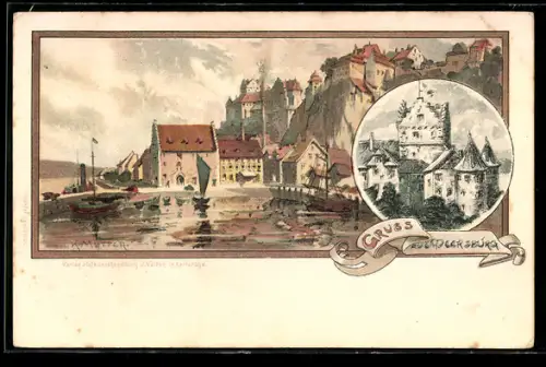 Künstler-AK Karl Mutter: Meersburg, Burgansicht am Wasser