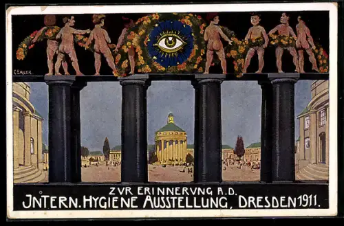 AK Dresden, Intern. Hygiene Ausstellung 1911, Säulengang