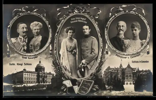 AK Prinz Ernst August und Victoria Louise Herzogin von Braunschweig, Kaiserpaar und Herzogspaar v. Cumberland