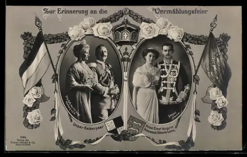 AK Vermählung von Prinz Ernst August von Preussen mit Prinzessin Viktoria Luise, das Kaiserpaar