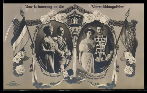 AK Vermählung von Prinz Ernst August von Preussen mit Prinzessin Viktoria Luise, das Kaiserpaar