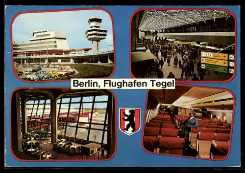 AK Berlin, Flughafen Tegel, Flughafen und Innenansicht aus Passagierflugzeug