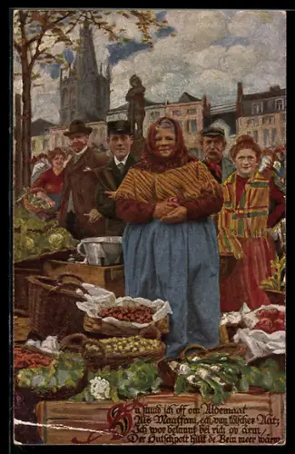 Künstler-AK Köln, Marktfrau auf dem Altermarkt