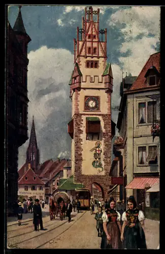 Künstler-AK Freiburg / Br., das Schwabentor