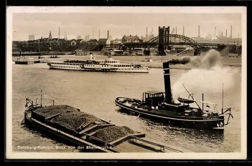 AK Duisburg-Ruhrort, Blick von der Rheinbrücke