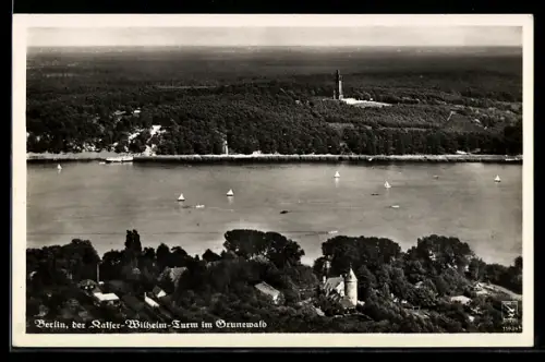 AK Berlin, Kaiser-Wilhelm-Turm im Grunewald, Havel, Segelboote