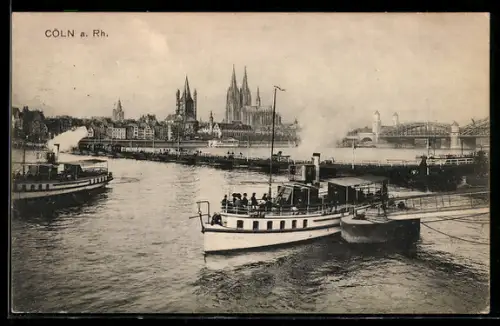 AK Cöln a. Rh., Rheinpartie mit Dom und Hohenzollernbrücke