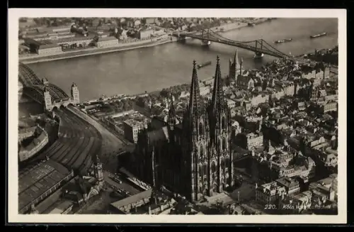 AK Köln, Dom, Hohenzollernbrücke, Deutz, Luftaufnahme