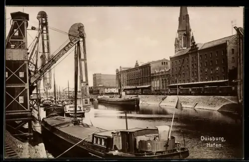 AK Duisburg, Hafen, Im Hintergrund Kirche