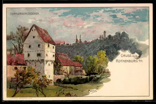 Künstler-AK Rothenburg, am Topplerschlösschen