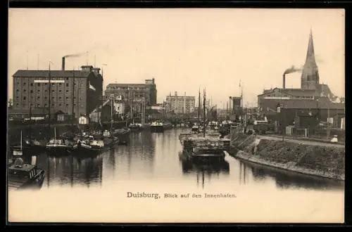 Lithographie Duisburg, Blick auf den Innenhafen