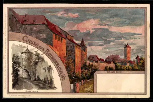 Künstler-AK Rothenburg o. T., Die alte Burg, Strafturm