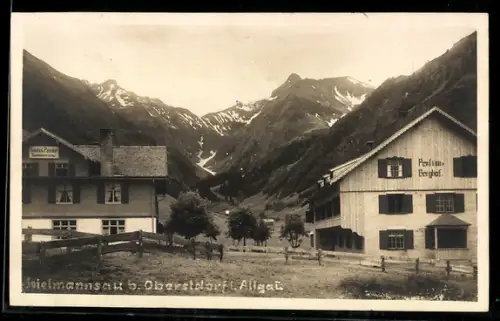 AK Spielmannsau b. Oberstdorf, Gasthof, Pension Berghof, Bergpanorama
