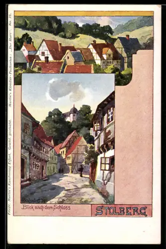 Künstler-AK H. Bahndorf: Stolberg, Blick nach dem Schloss, Teilansicht
