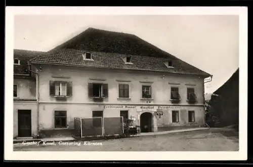AK Guttaring /Kärnten, Gasthof zum Brunnwirt von Ferdinand Kassl mit Fleischhauerei und Autobus-Haltestelle