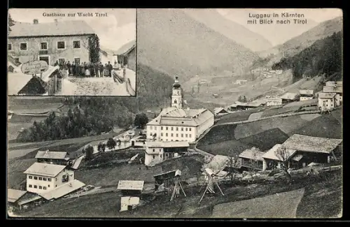 AK Luggau in Kärnten, Gasthaus zur Wacht Tirol, Ortsansicht aus der Vogelschau