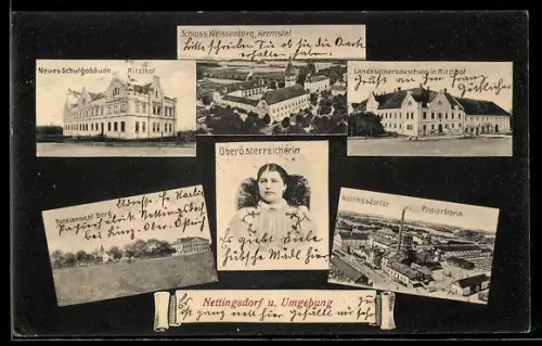AK Ansfelden, Nettingsdorf, Landesackerbauschule in Ritzlhof, Neues Schulgebäude, Papierfabrik, Oberösterreicherin