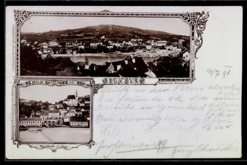 AK Grünburg, Totalansicht des Ortes, Ansicht von Steinbach a. d. Steyr