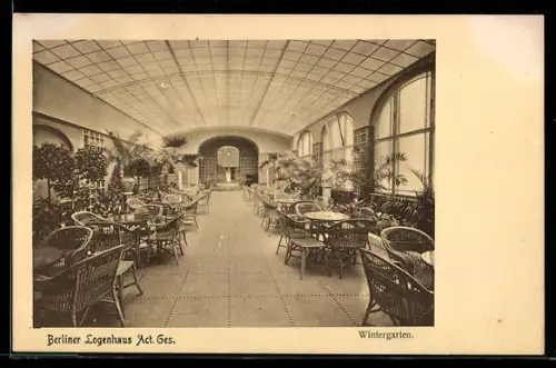 AK Berlin, Gaststätte Berliner Logenhaus Act. Ges., Wintergarten, Innenansicht