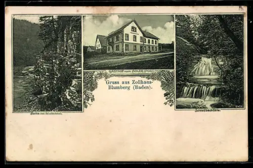 AK Zollhaus-Blumberg /Baden, Gasthof zum Adler Post, Schleifbachfälle, Wutachtal