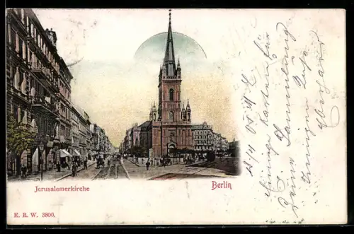 AK Berlin-Kreuzberg, Jerusalemerkirche mit Strassenpartie