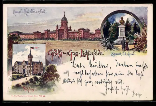 AK Berlin-Lichterfelde, Haupt-Kadettenanstalt, Bismarck-Denkmal, Rathaus