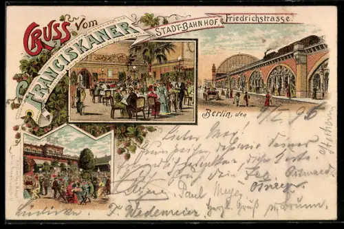 Lithographie Berlin, Restaurant Franciscaner, Georgenstrasse, Bahnhof Friedrichstrasse