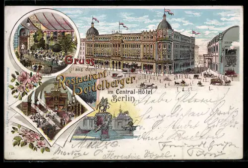 Lithographie Berlin, Restaurant Heidelberger im Central-Hotel, Mehrfachansichten